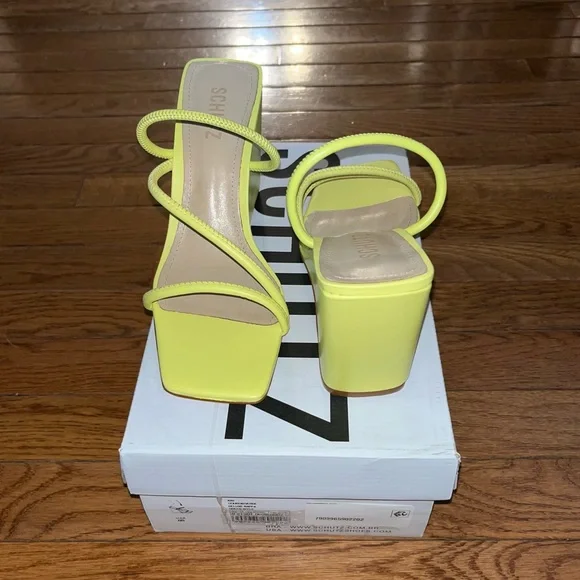 SCHUTZ Kiki Wedge Heel Sandals Green Apple Color Women’s Size 8 Square Toe - Picture 8 of 15